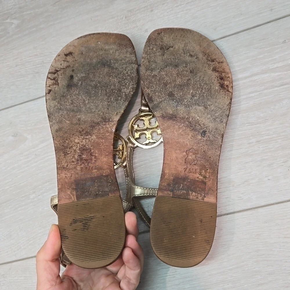 Tory Burch Womens Thong Leather Logo Sandals Flats shoes sz 7.5M